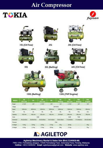 Air Compressor - Fujisan 10L, 25L, 30L, 50L, 50L(B), 60L, 100L & 120L