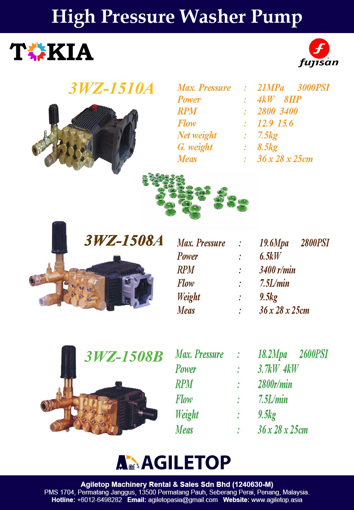 High Pressure Washer Pump - Fujisan LT3WZ-1510A