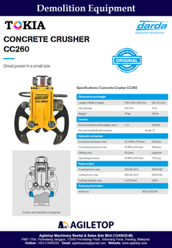 Demolition Equipment - Darda Hydraulic Concrete Crusher CC260