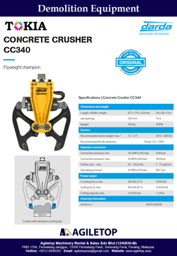 Demolition Equipment - Darda Hydraulic Concrete Crusher CC340