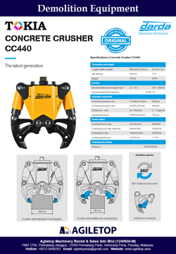 Demolition Equipment - Darda Hydraulic Concrete Crusher CC440