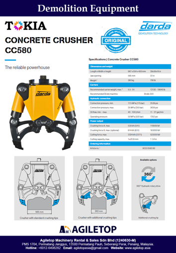 Demolition Equipment - Darda Hydraulic Concrete Crusher CC580