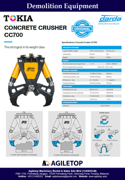 Demolition Equipment - Darda Hydraulic Concrete Crusher CC700