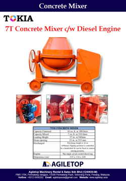 Concrete Mixer - Tokia 7T Concrete Mixer CW Diesel Engine