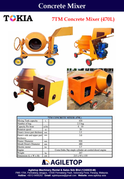 Concrete Mixer - 7TM Concrete Mixer CW Diesel Engine (470L - 2.5 Bags)